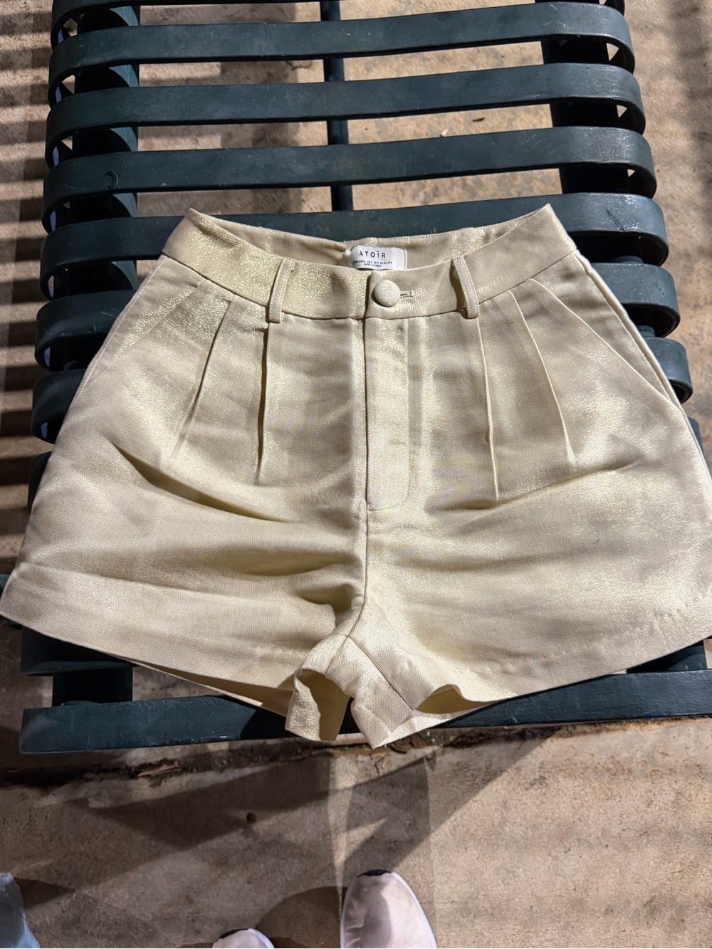 Atoir Shimmery Cream Pleated High-Waist Shorts
